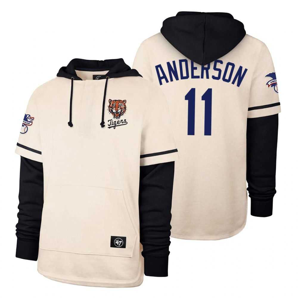 Men Detroit Tigers 11 Anderson Cream 2021 Pullover Hoodie MLB Jersey